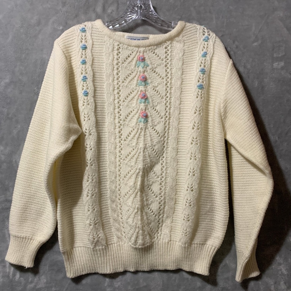 Northern Isles Sweater Women's Cream Large‎ Acrylic Wool Like Knit Coquette 80's